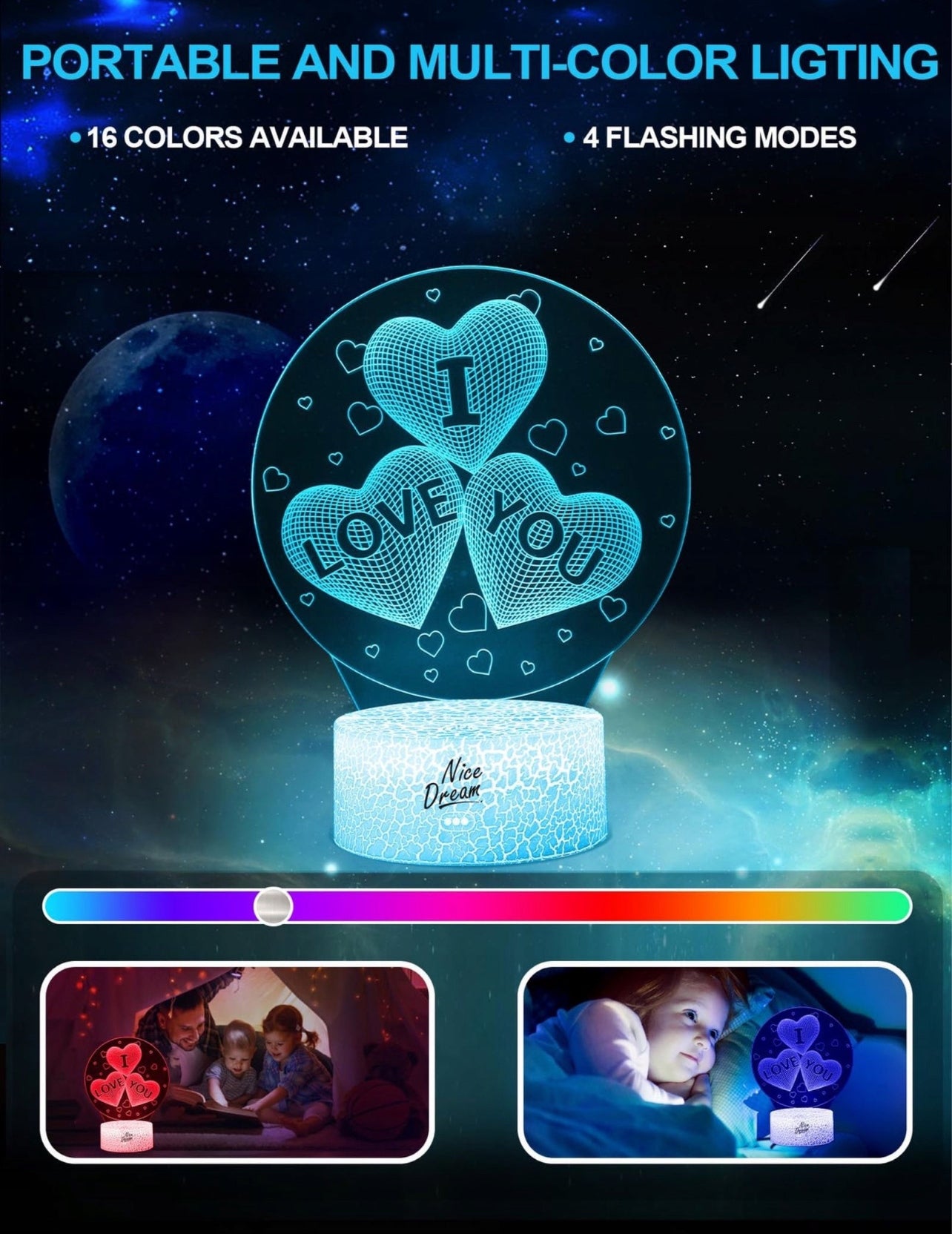 Lampka nocna LED 3D – serce, dekoracyjna