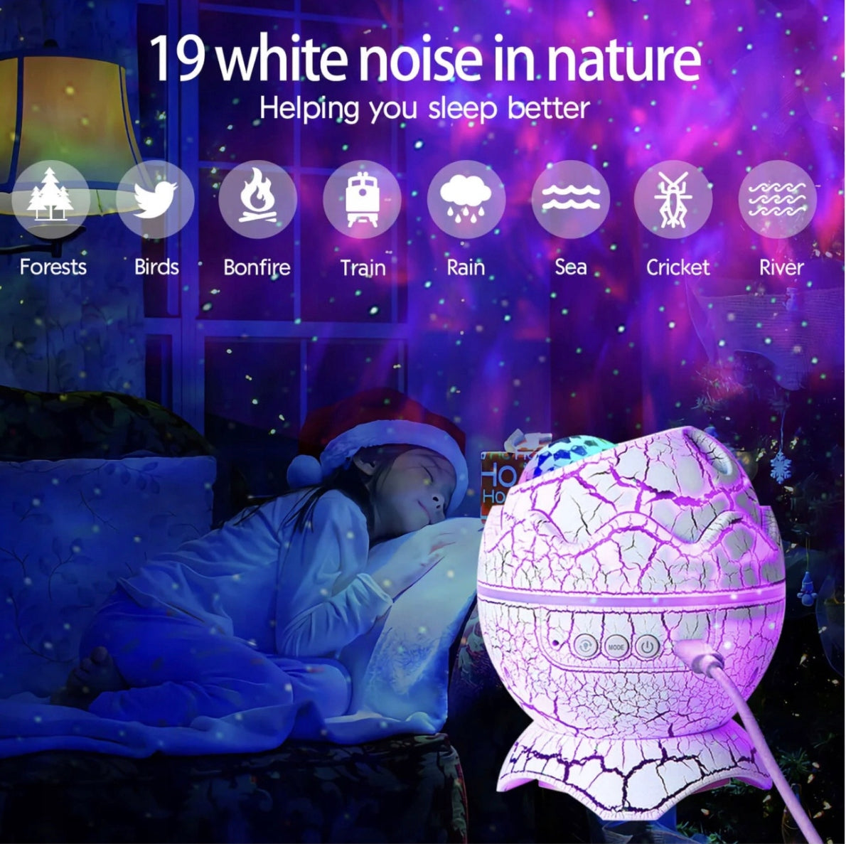 Projektor gwiazd lampka głośnik jajo dinozaura